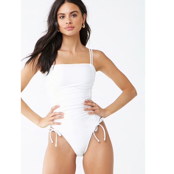White ruched one piece swimsuit Clearance